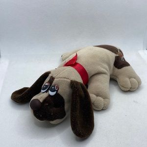 Pound Puppy Plush Stuffed Dog Tan Brown Spots Red Bow 9”